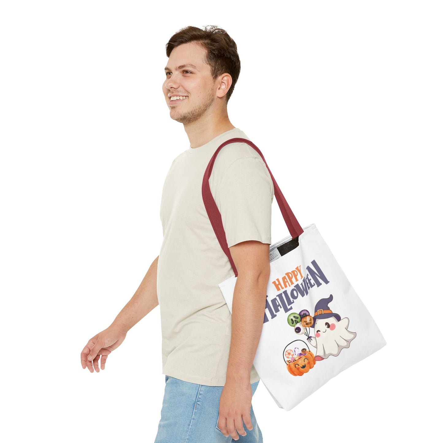 Halloween Ghost Tote Bag, Pumpkins Design, Reusable Shopping Bag, Fall Decor, Trick or Treat Bag, Spooky Gift - MundS Design Shop