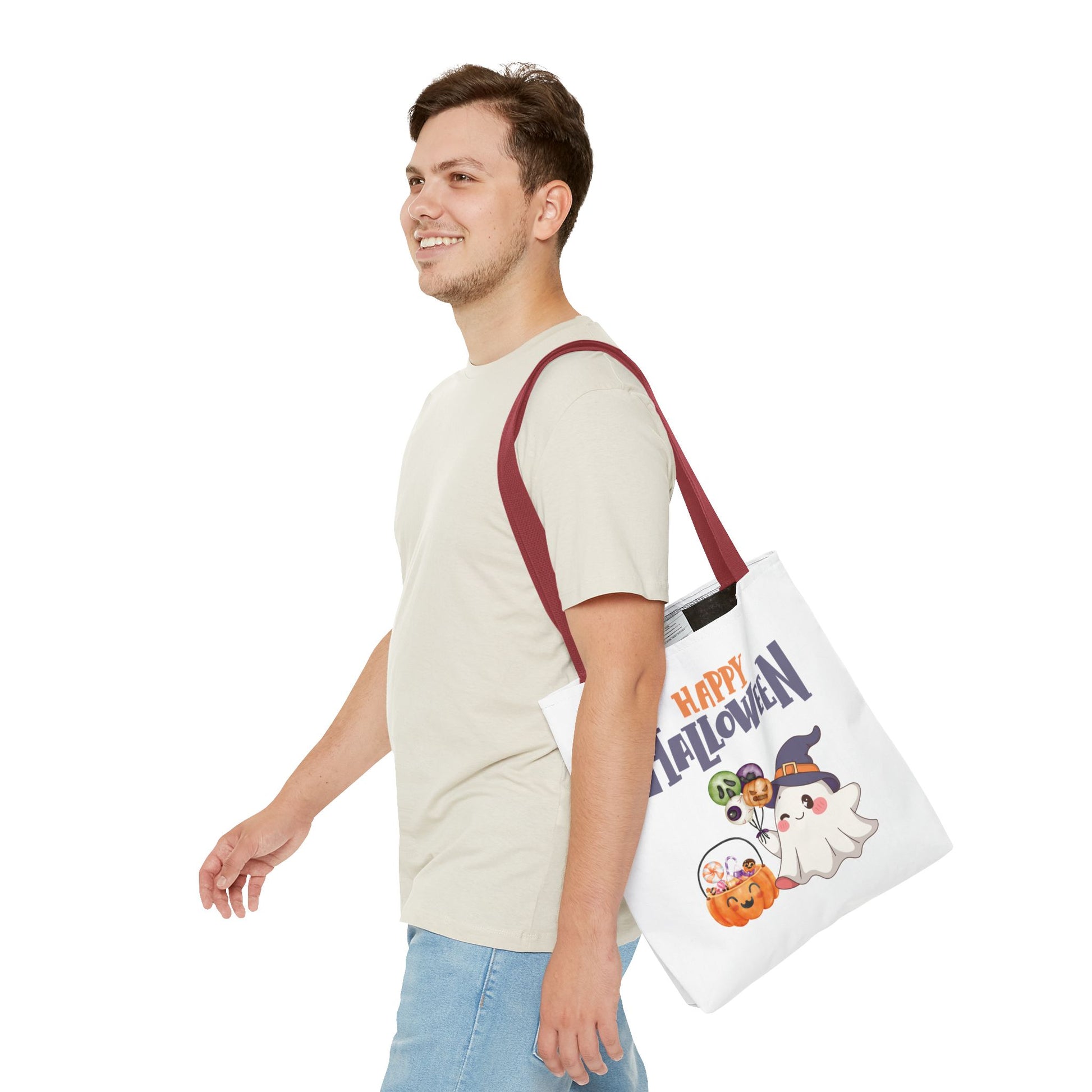 Halloween Ghost Tote Bag, Pumpkins Design, Reusable Shopping Bag, Fall Decor, Trick or Treat Bag, Spooky Gift - MundS Design Shop