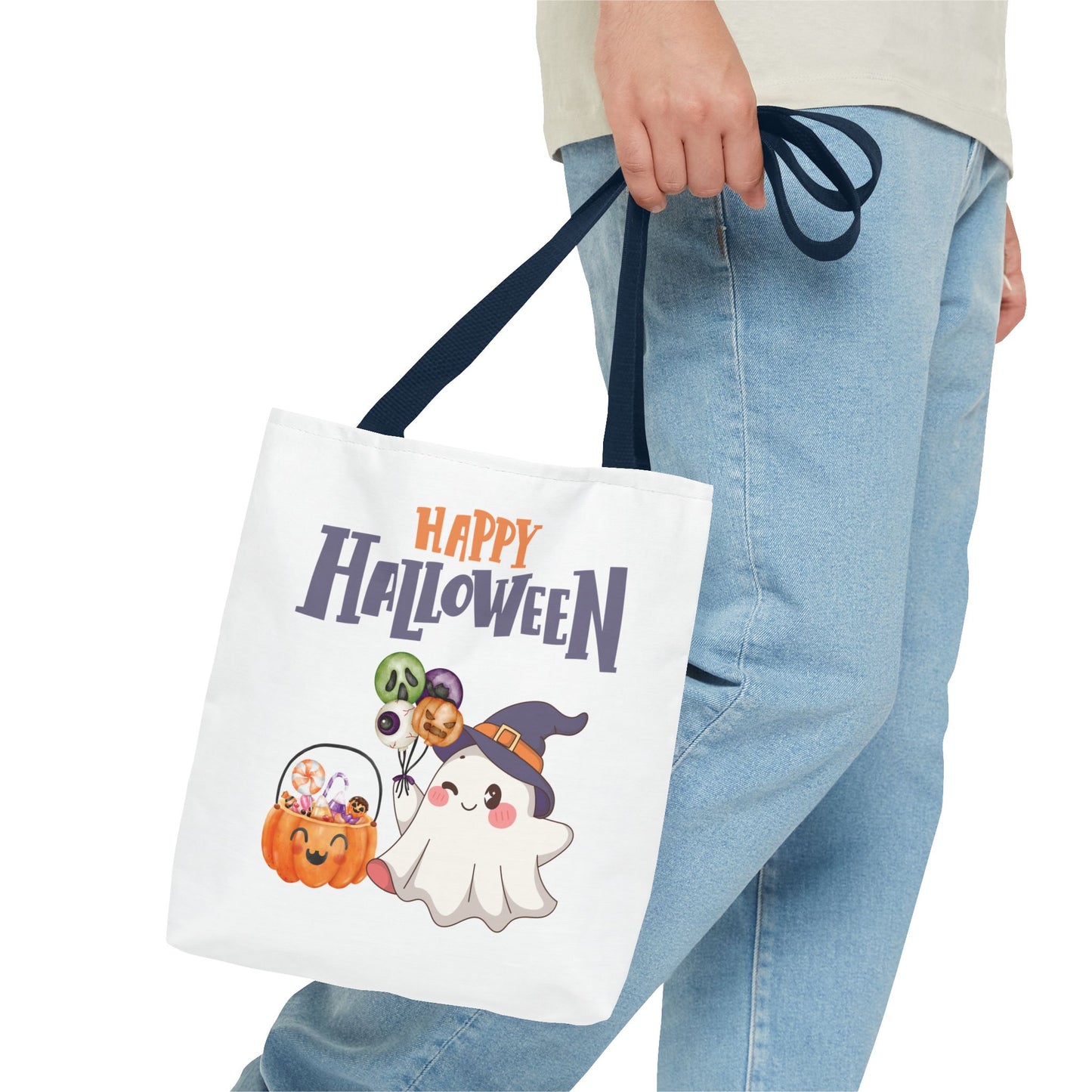 Halloween Ghost Tote Bag, Pumpkins Design, Reusable Shopping Bag, Fall Decor, Trick or Treat Bag, Spooky Gift - MundS Design Shop