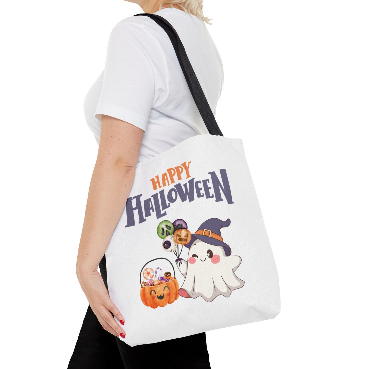 Halloween Ghost Tote Bag, Pumpkins Design, Reusable Shopping Bag, Fall Decor, Trick or Treat Bag, Spooky Gift - MundS Design Shop
