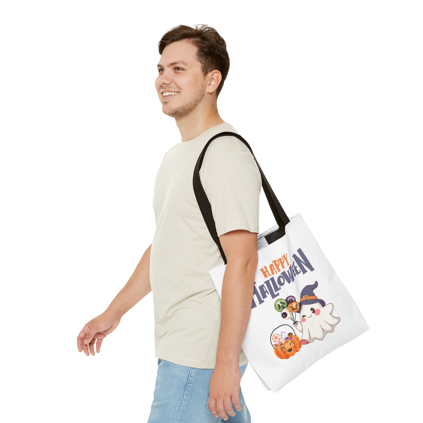 Halloween Ghost Tote Bag, Pumpkins Design, Reusable Shopping Bag, Fall Decor, Trick or Treat Bag, Spooky Gift - MundS Design Shop