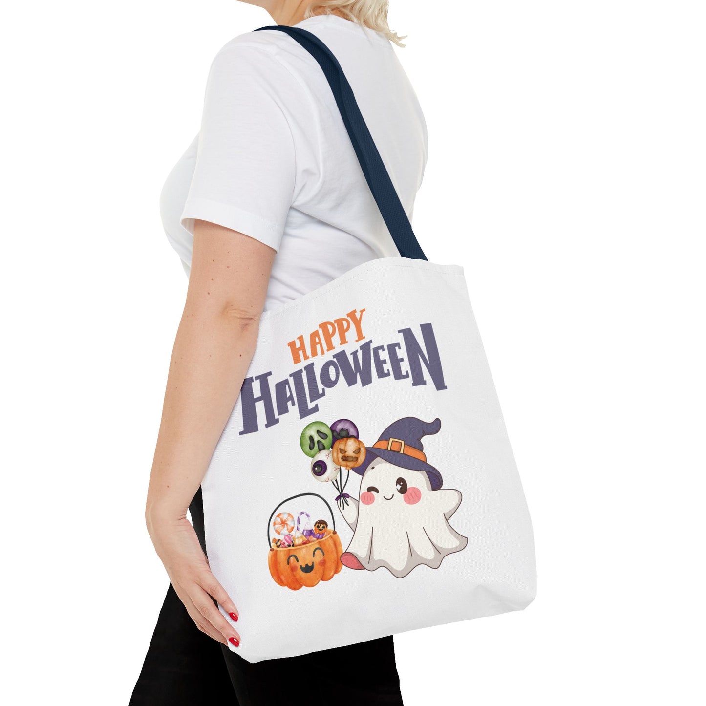 Halloween Ghost Tote Bag, Pumpkins Design, Reusable Shopping Bag, Fall Decor, Trick or Treat Bag, Spooky Gift - MundS Design Shop