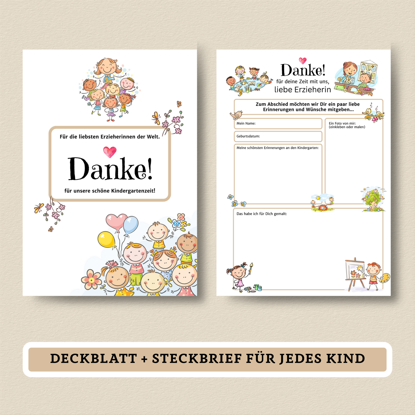 Abschiedsgeschenk fรผr Erzieher:innen โ liebevolles Erinnerungsalbum zum Ausfรผllen & Ausdrucken - MundS Design Shop