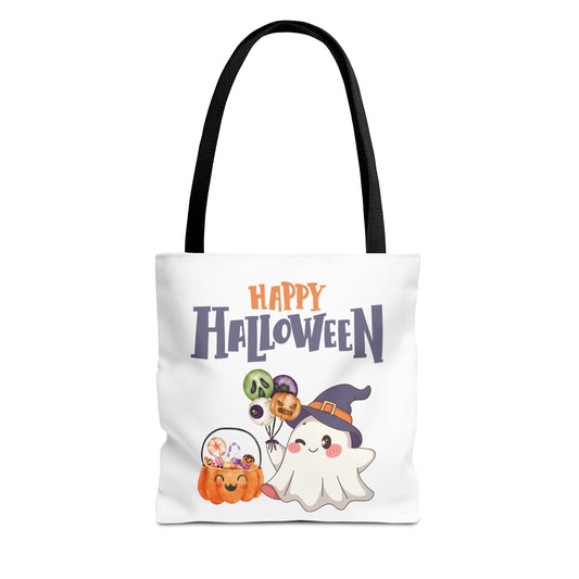 Halloween Ghost Tote Bag, Pumpkins Design, Reusable Shopping Bag, Fall Decor, Trick or Treat Bag, Spooky Gift - MundS Design Shop