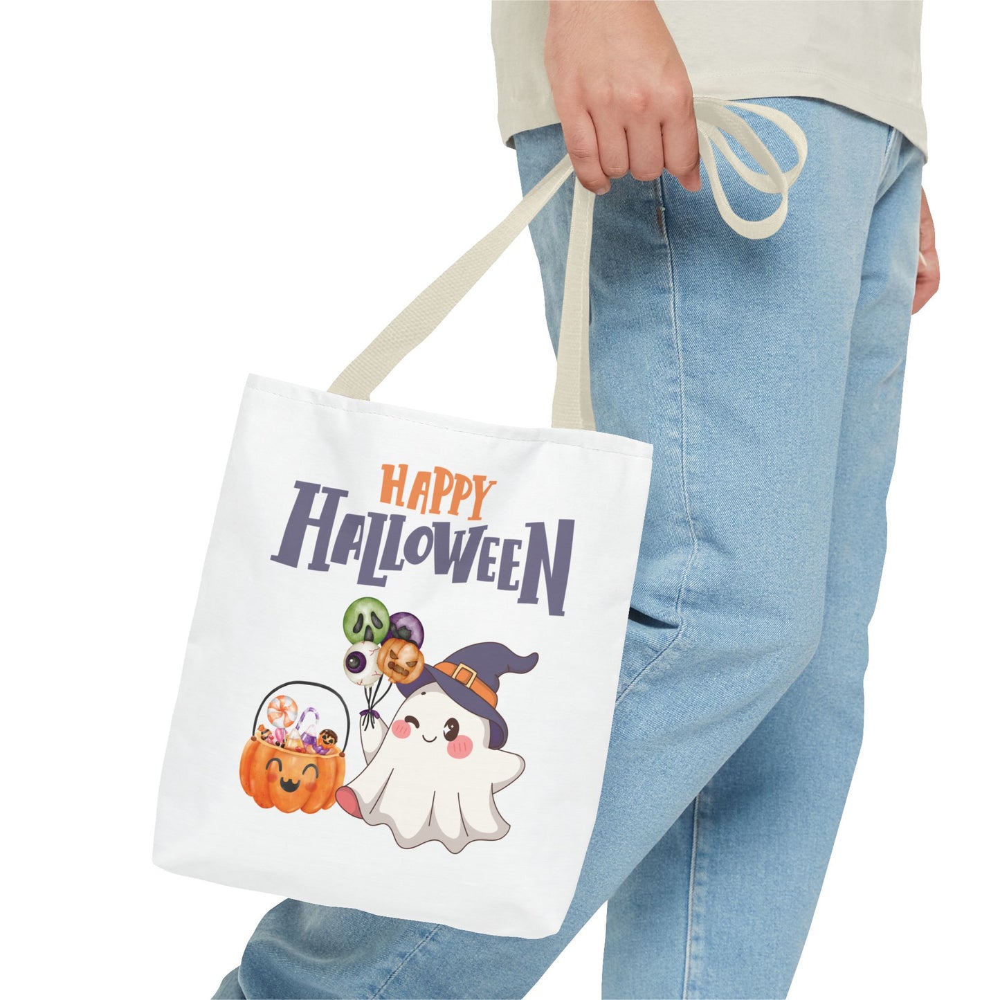 Halloween Ghost Tote Bag, Pumpkins Design, Reusable Shopping Bag, Fall Decor, Trick or Treat Bag, Spooky Gift - MundS Design Shop