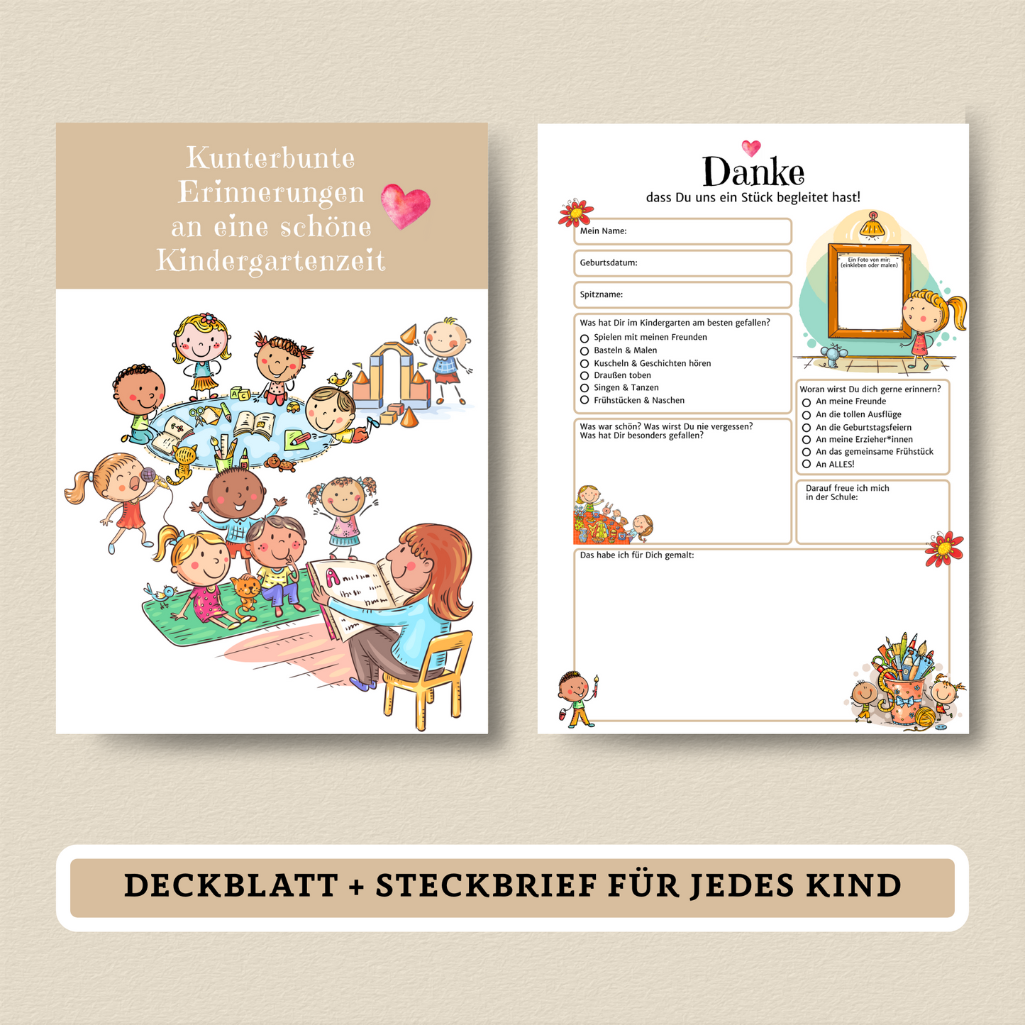 Abschiedsgeschenk fรผr Erzieher:innen โ liebevolles Erinnerungsalbum zum Ausfรผllen & Ausdrucken - MundS Design Shop