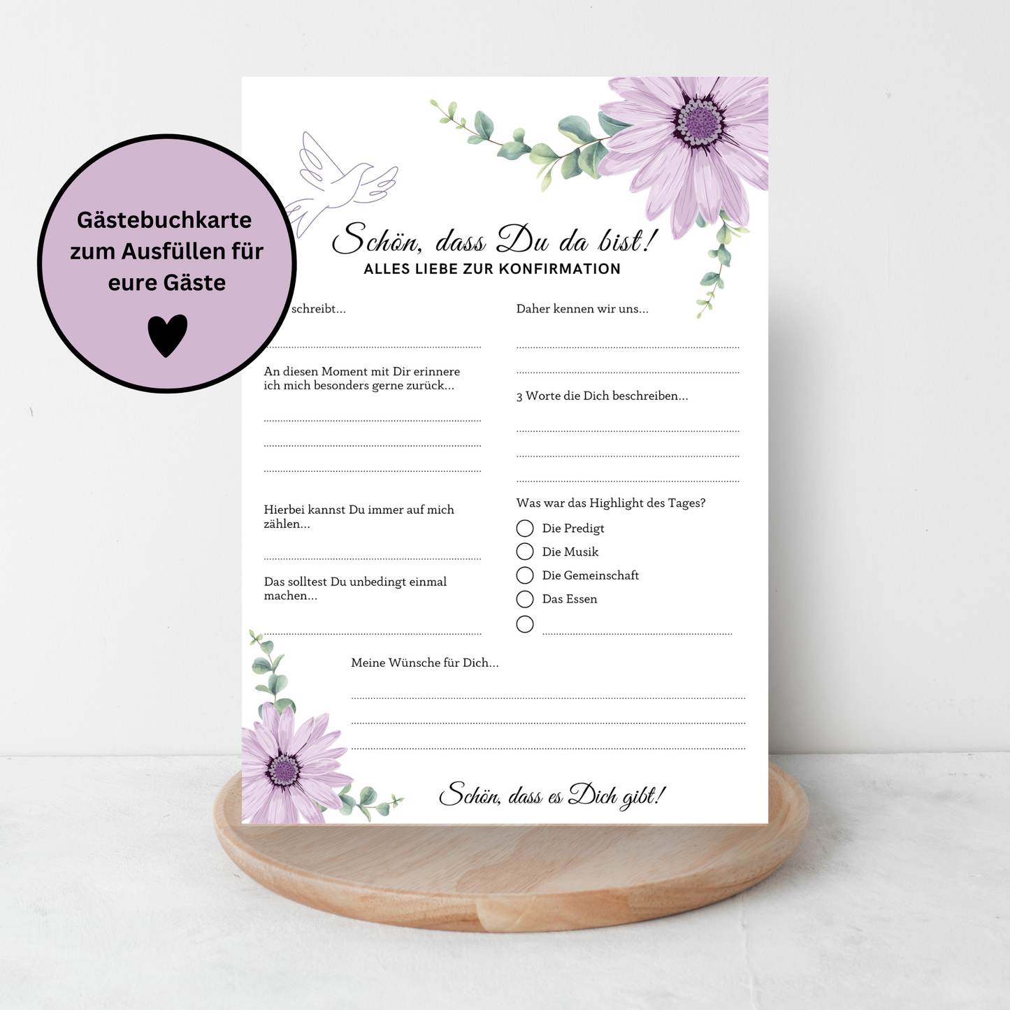 Gästebuchkarten blumig für die Konfirmation, Kommunion oder Jugendweihe als Andenken / Erinnerungen - A5 - MundS Design Shop