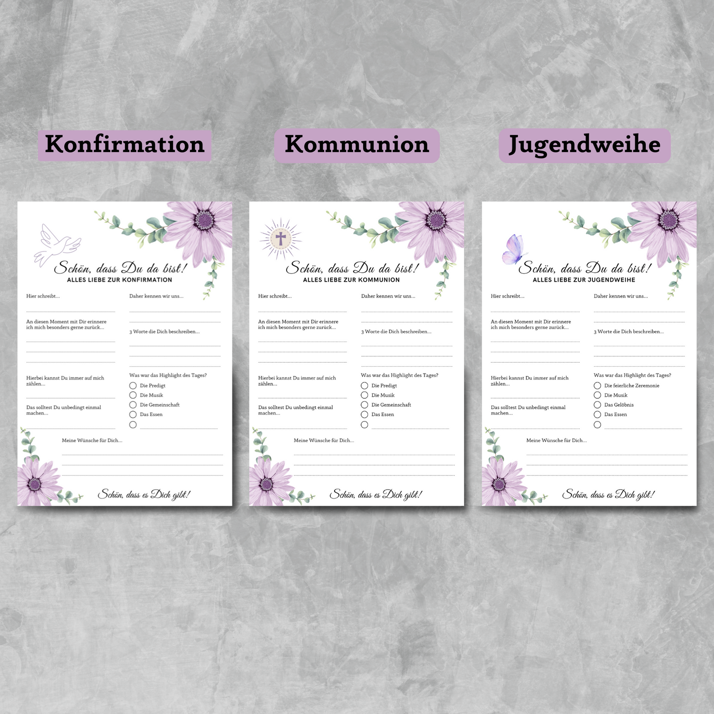 Gästebuchkarten blumig für die Konfirmation, Kommunion oder Jugendweihe als Andenken / Erinnerungen - A5 - MundS Design Shop