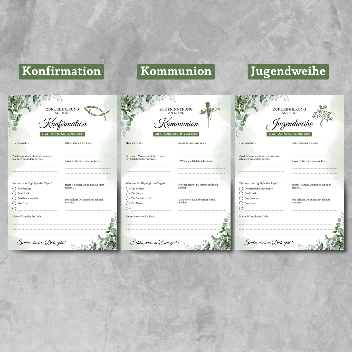 Gästebuchkarten für die Konfirmation, Kommunion oder Jugendweihe als Andenken / Erinnerungen - A5 - MundS Design Shop