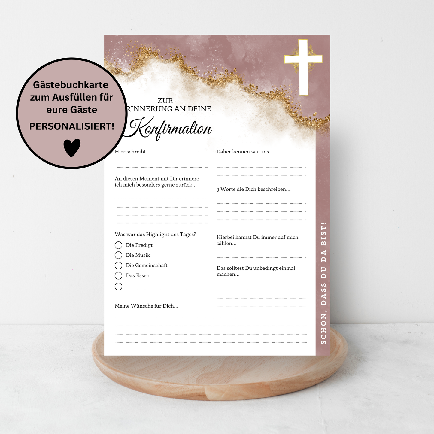 Gästebuchkarten Altrosa für die Konfirmation, Kommunion oder Jugendweihe als Andenken / Erinnerungen - A5 - MundS Design Shop