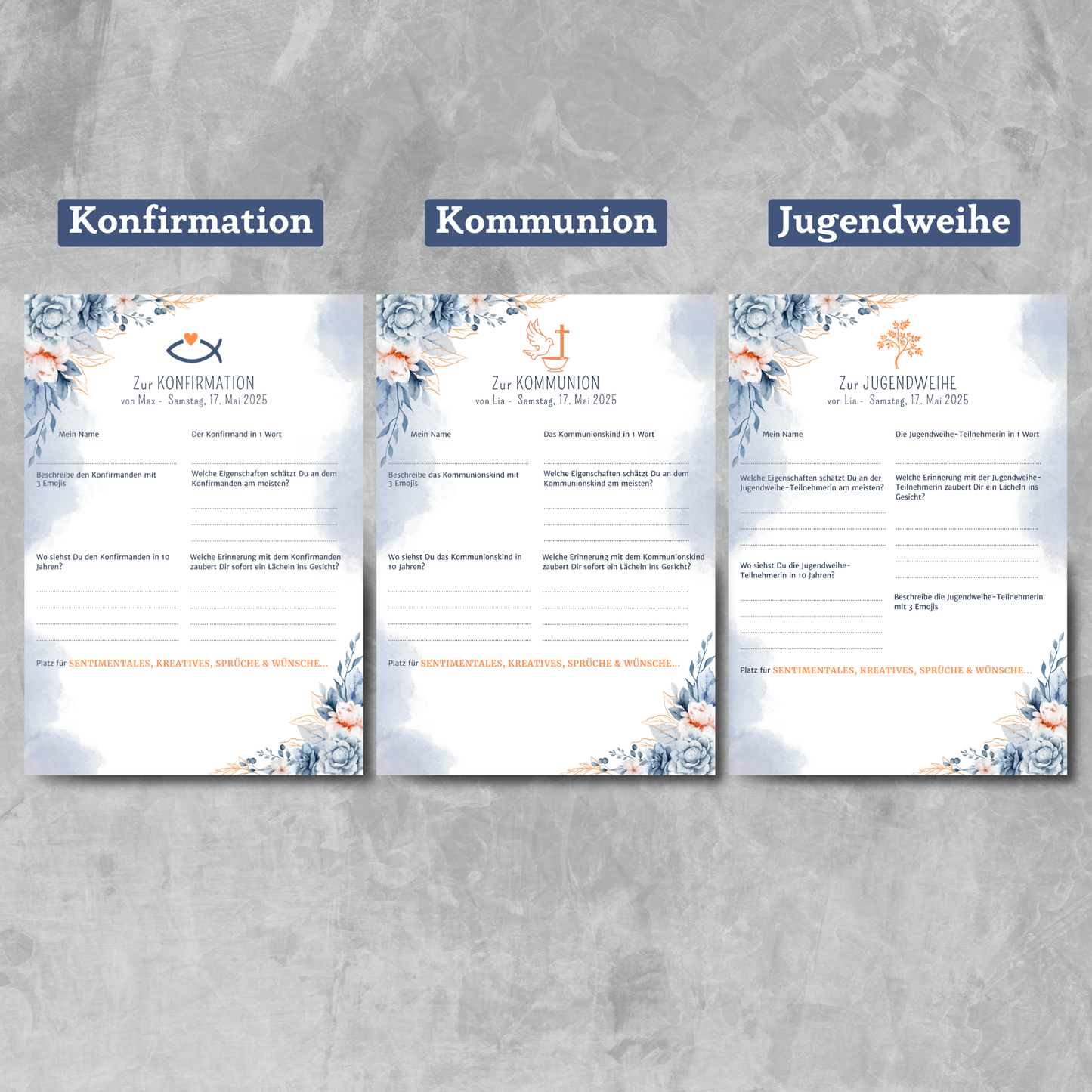Individuelle Gästebuchkarten Konfirmation, Kommunion oder Jugendweihe - Erinnerungen, die bleiben - MundS Design Shop