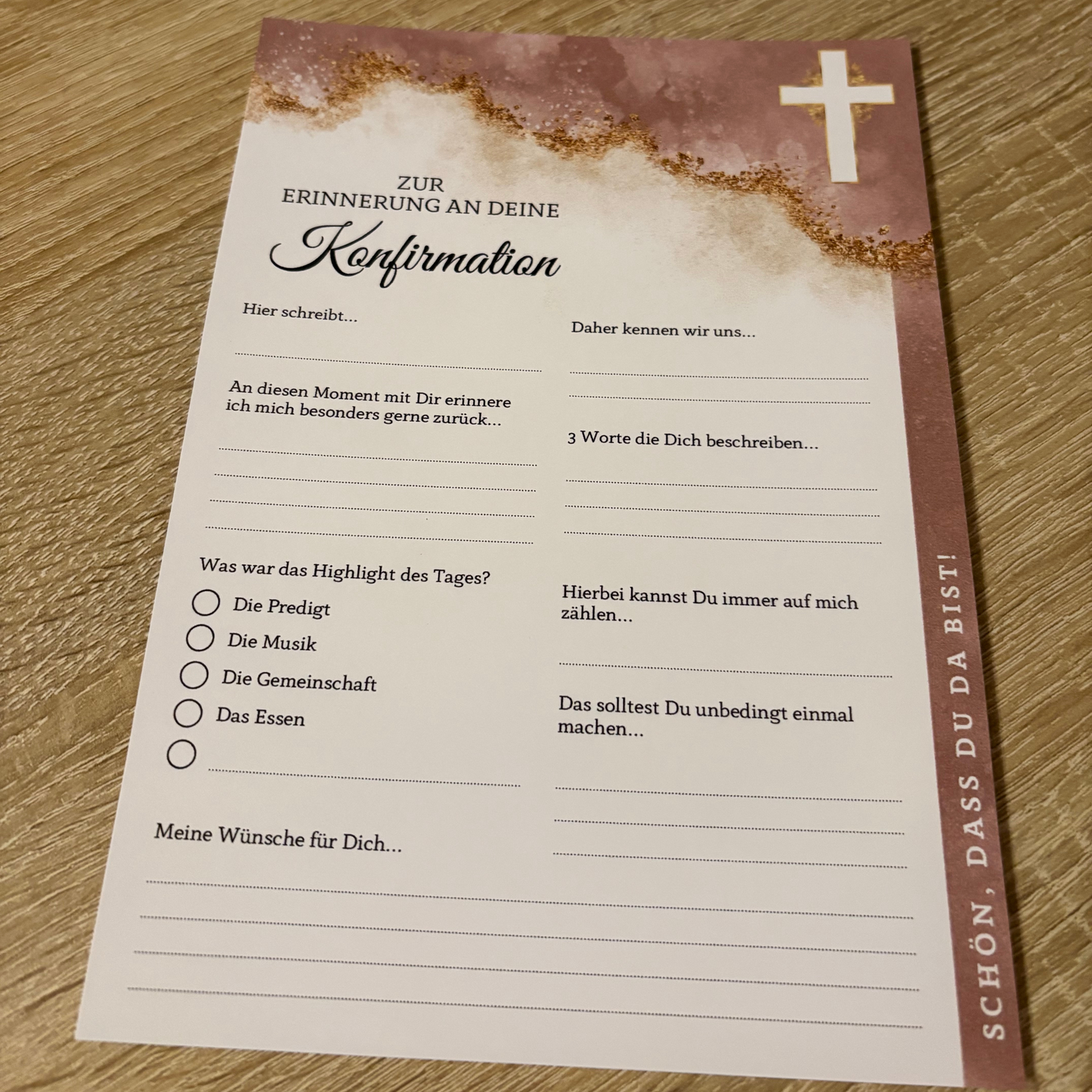 Gästebuchkarten Altrosa für die Konfirmation, Kommunion oder Jugendweihe als Andenken / Erinnerungen - A5 - MundS Design Shop