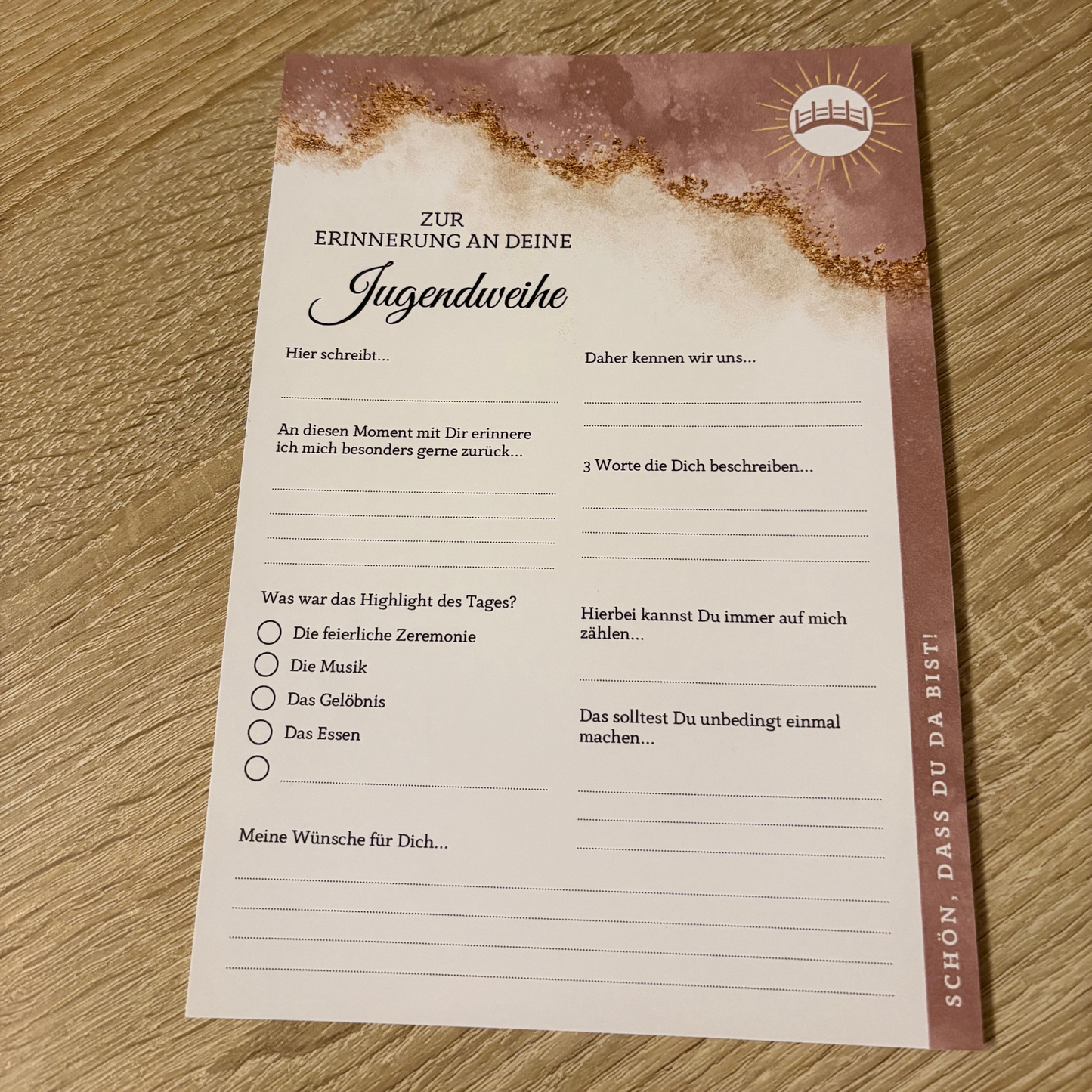 Gästebuchkarten Altrosa für die Konfirmation, Kommunion oder Jugendweihe als Andenken / Erinnerungen - A5 - MundS Design Shop