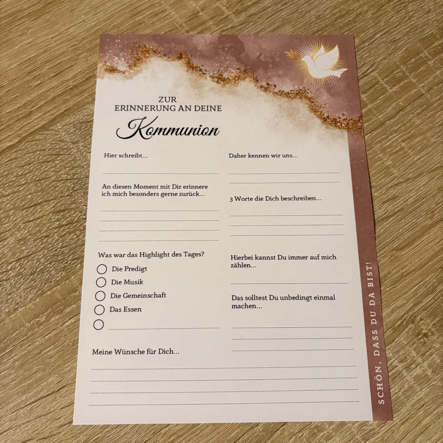Gästebuchkarten Altrosa für die Konfirmation, Kommunion oder Jugendweihe als Andenken / Erinnerungen - A5 - MundS Design Shop