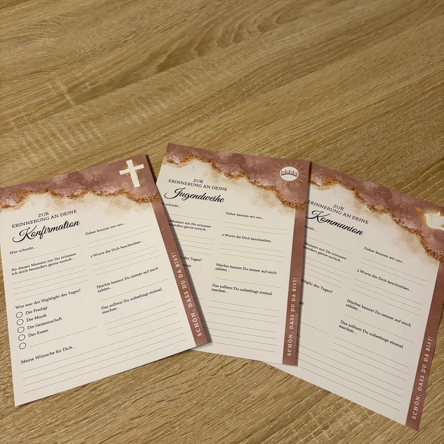 Gästebuchkarten Altrosa für die Konfirmation, Kommunion oder Jugendweihe als Andenken / Erinnerungen - A5 - MundS Design Shop