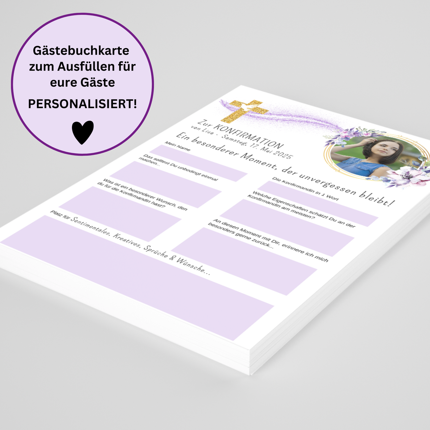 Personalisierte Gästebuchkarten für Mädchen mit Foto - MundS Design Shop