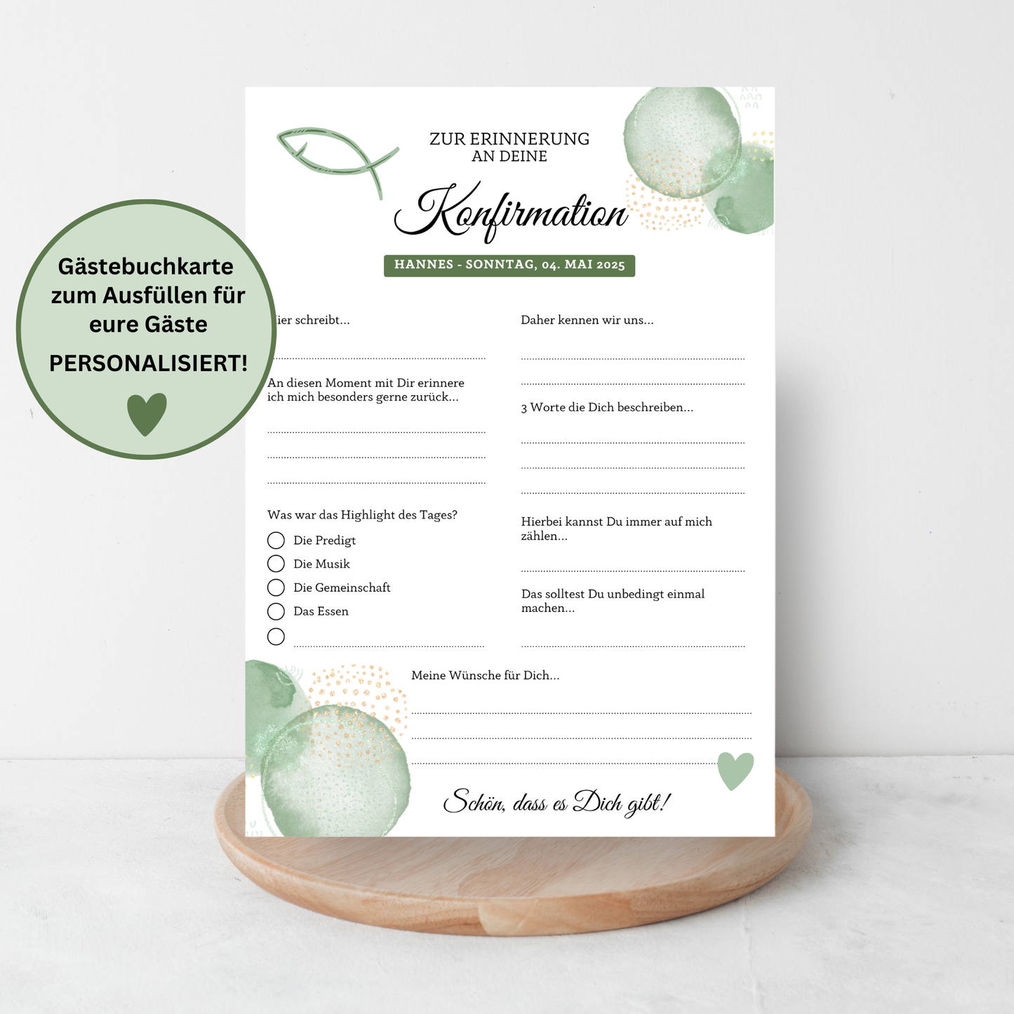 Gästebuchkarten grün 2 für die Konfirmation, Kommunion oder Jugendweihe als Andenken / Erinnerungen - A5 - MundS Design Shop