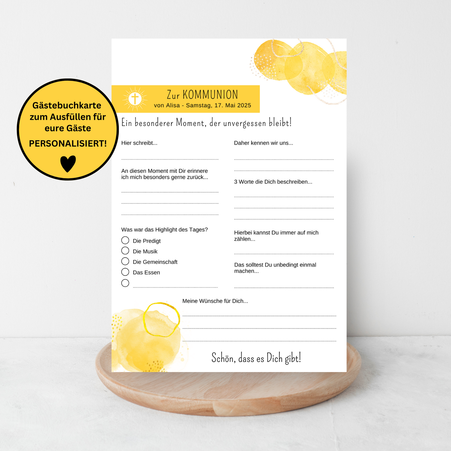 Personalisierte GĂ€stebuchkarten zur Konfirmation, Kommunion, Firmung, Jugendweihe oder Taufe - verschiedene Farben - MundS Design Shop