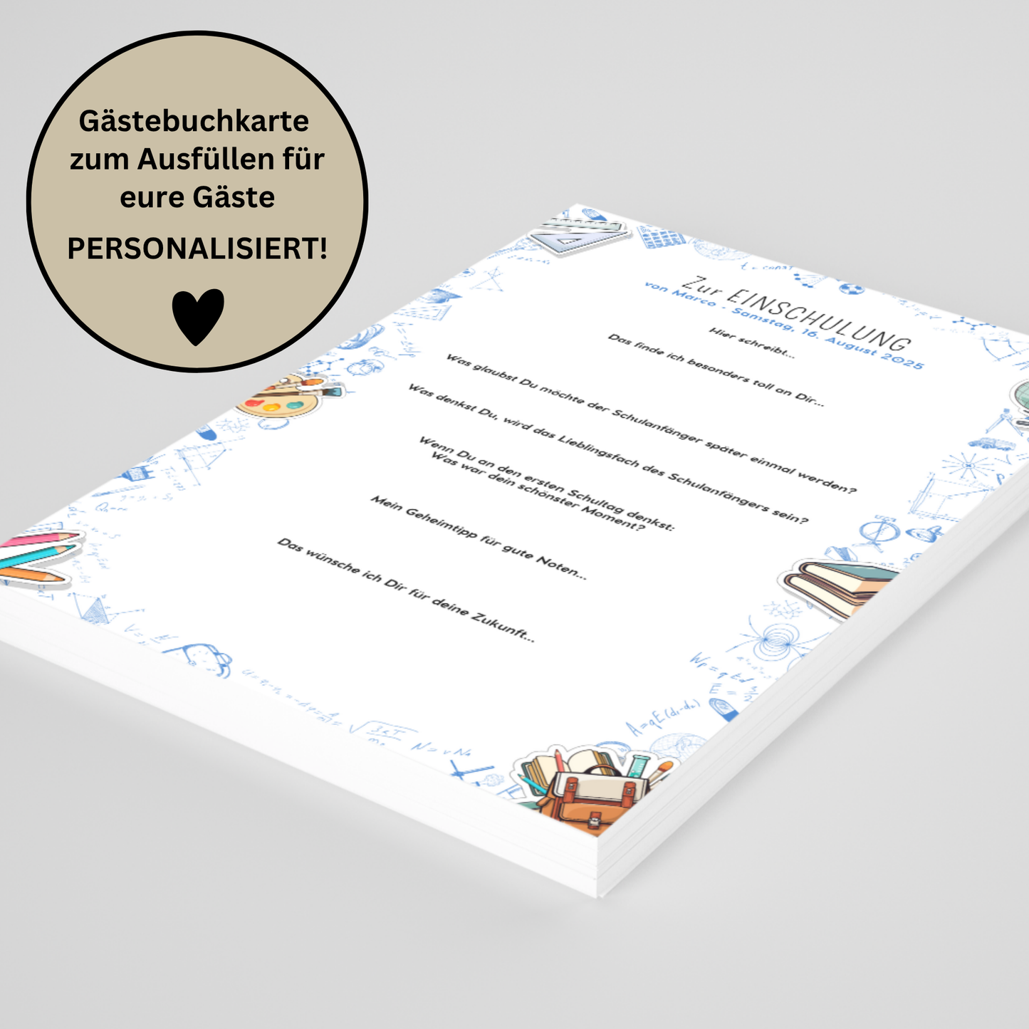 Personalisiertes Gästebuch zur Einschulung – Jungen & Mädchen - MundS Design Shop