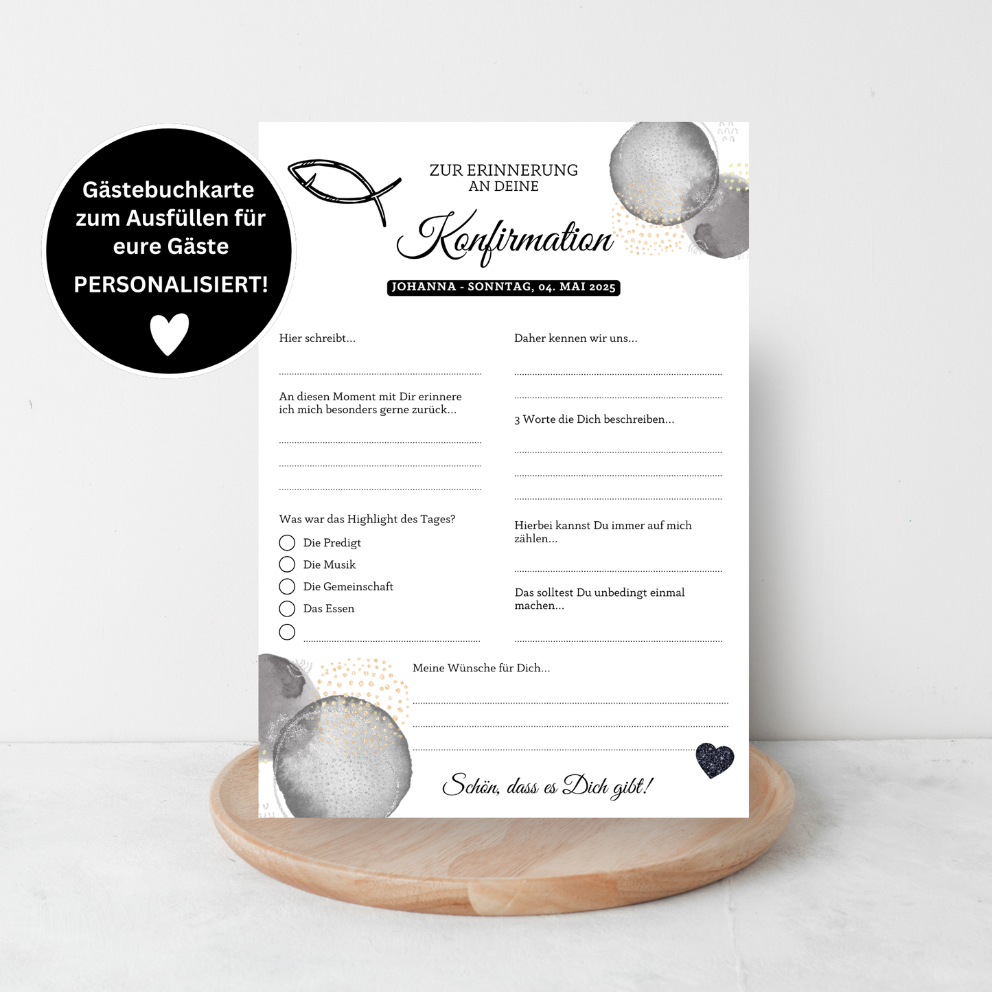 Gästebuchkarten edles schwarz für die Konfirmation, Kommunion oder Jugendweihe als Andenken / Erinnerungen - A5 - MundS Design Shop