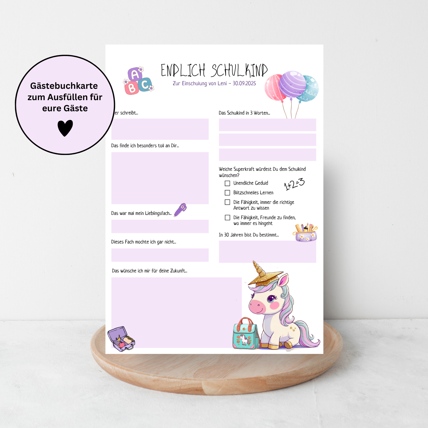 Zauberhafte Gästebuchkarten zur Einschulung – mit Einhorn-Design! - MundS Design Shop