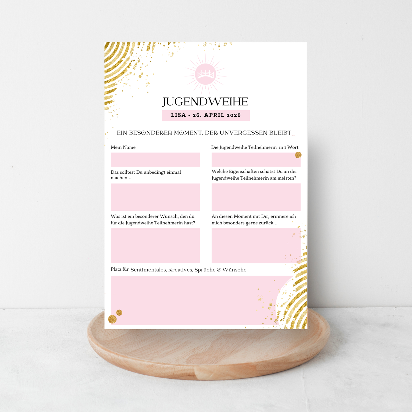 Gästebuchkarten A5 personalisiert – Konfirmation, Kommunion & Jugendweihe, Gold, Blau oder Rosa