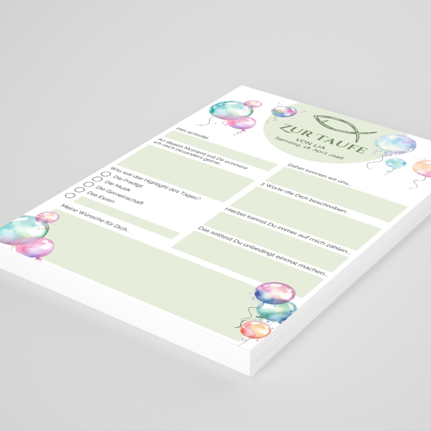 Personalisierte Gästebuchkarten zur Taufe | Mit Name & Taufdatum | Erinnerungskarten für die Tauffeier | Individuelle Deko und Geschenkidee - MundS Design Shop