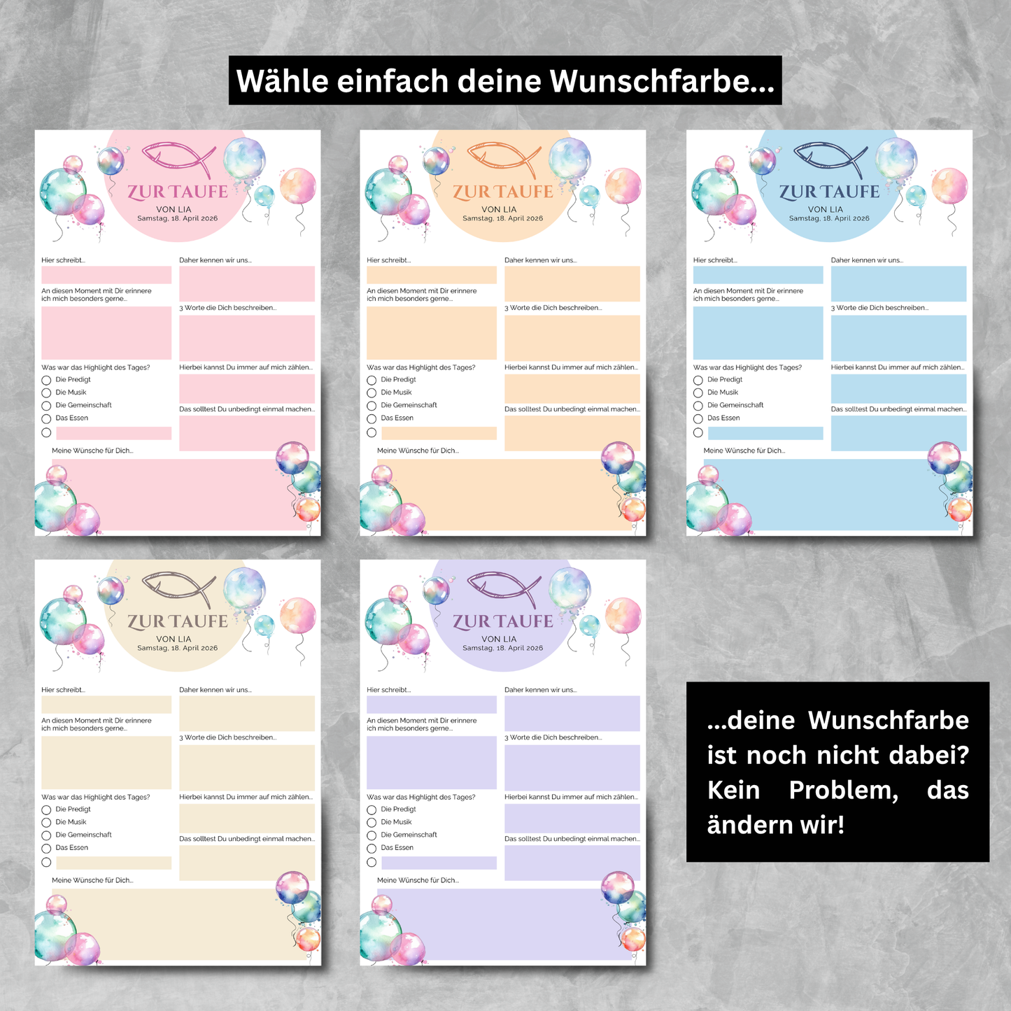 Personalisierte Gästebuchkarten zur Taufe | Mit Name & Taufdatum | Erinnerungskarten für die Tauffeier | Individuelle Deko und Geschenkidee - MundS Design Shop