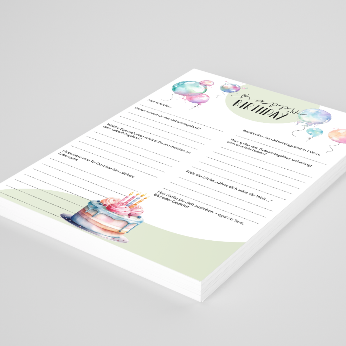 Gästebuchkarten Geburtstag Set – liebevoll gestaltete Geburtstagskarten zum Ausfüllen | Andenken & Geschenkidee - MundS Design Shop