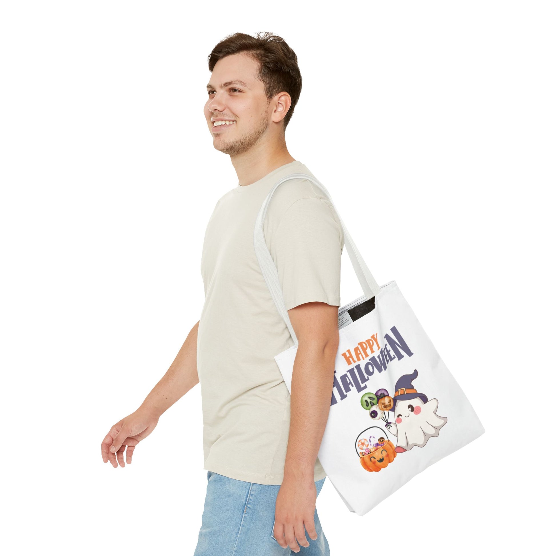 Halloween Ghost Tote Bag, Pumpkins Design, Reusable Shopping Bag, Fall Decor, Trick or Treat Bag, Spooky Gift - MundS Design Shop