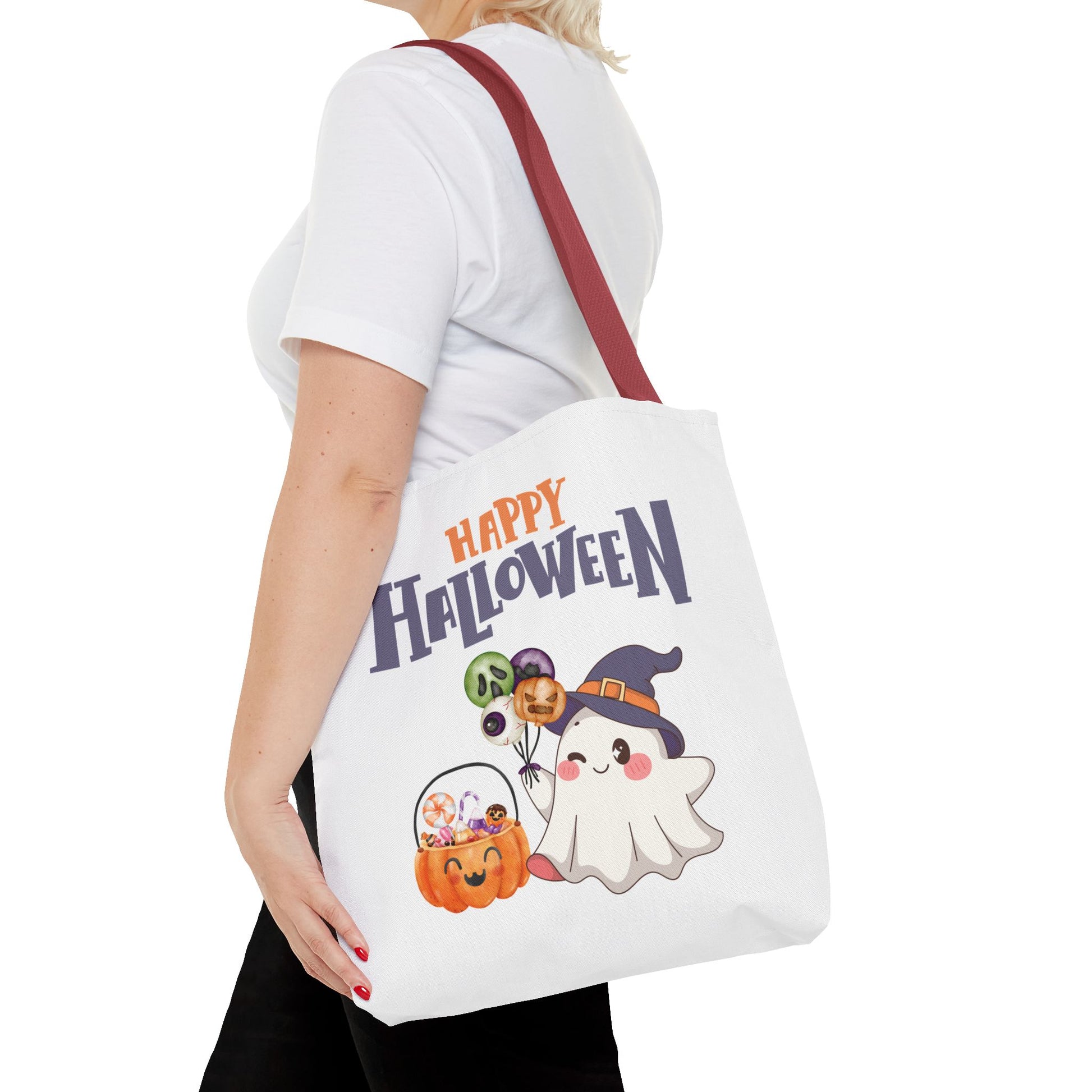 Halloween Ghost Tote Bag, Pumpkins Design, Reusable Shopping Bag, Fall Decor, Trick or Treat Bag, Spooky Gift - MundS Design Shop