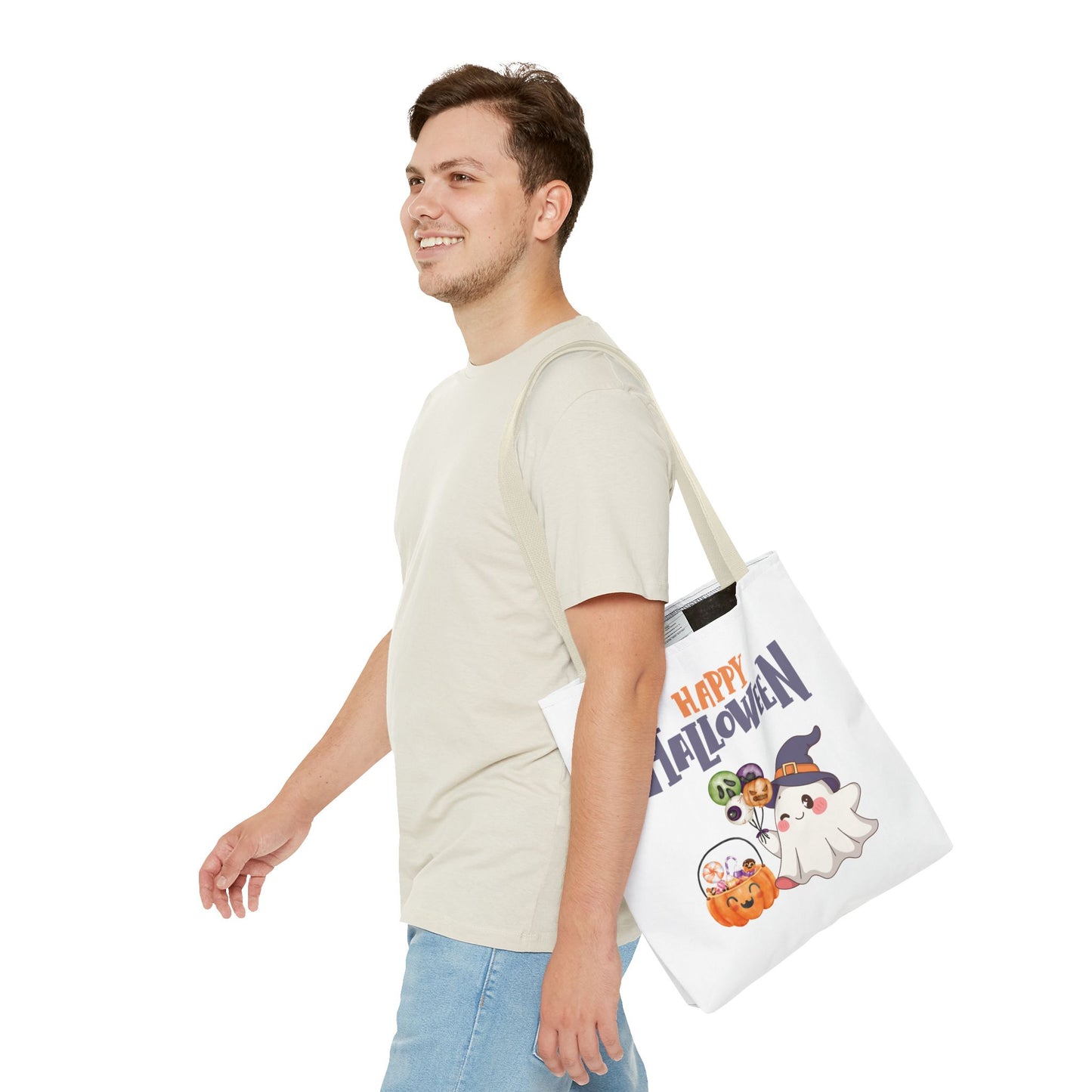 Halloween Ghost Tote Bag, Pumpkins Design, Reusable Shopping Bag, Fall Decor, Trick or Treat Bag, Spooky Gift - MundS Design Shop