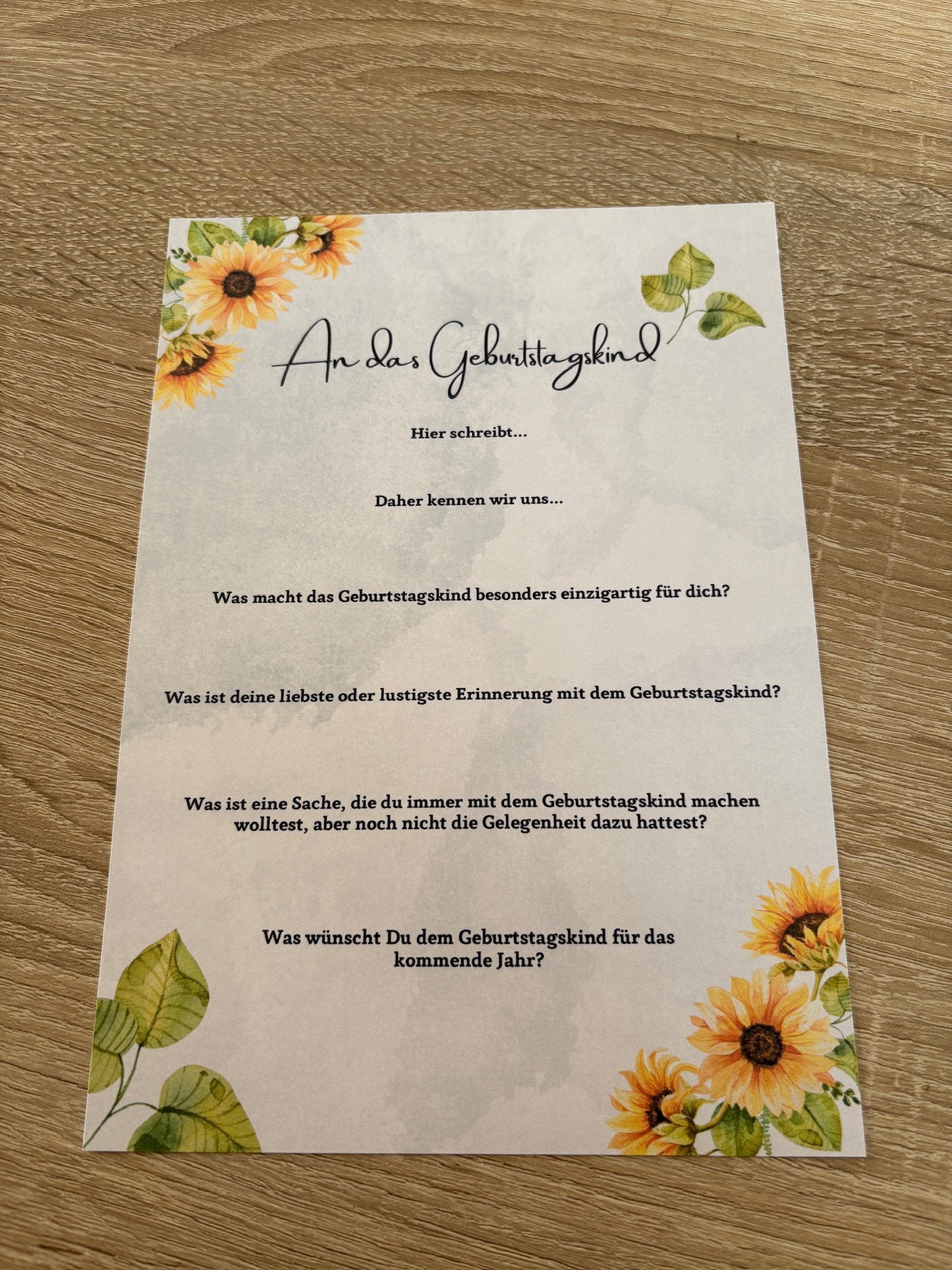 Gästebuchkarten für den Geburtstag Sonnenblume - MundS Design Shop
