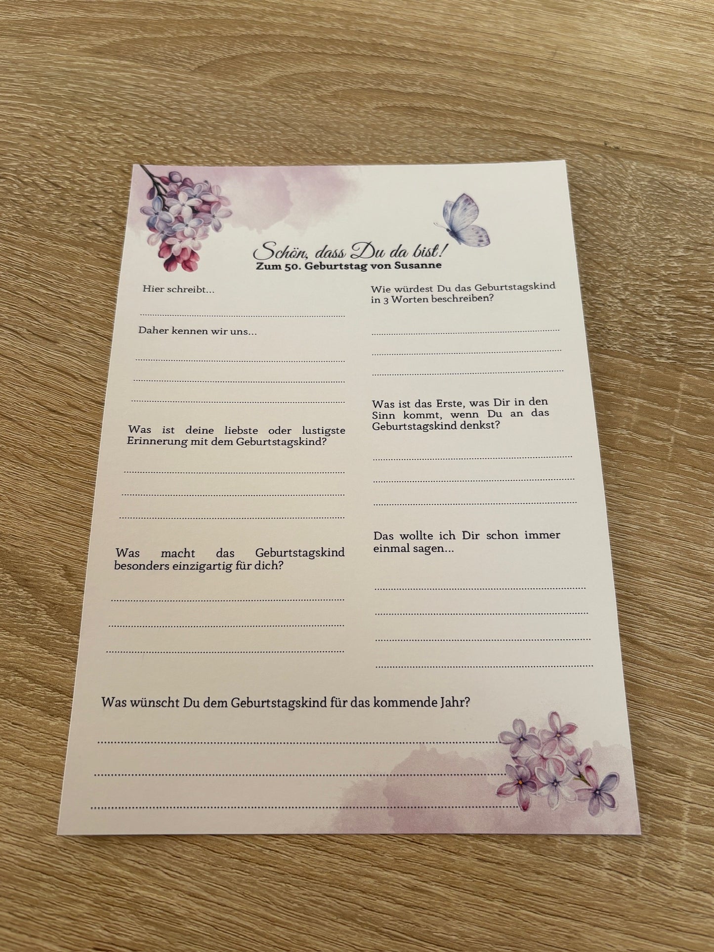 Gästebuchkarten für den Geburtstag Schmetterling personalisierbar - MundS Design Shop