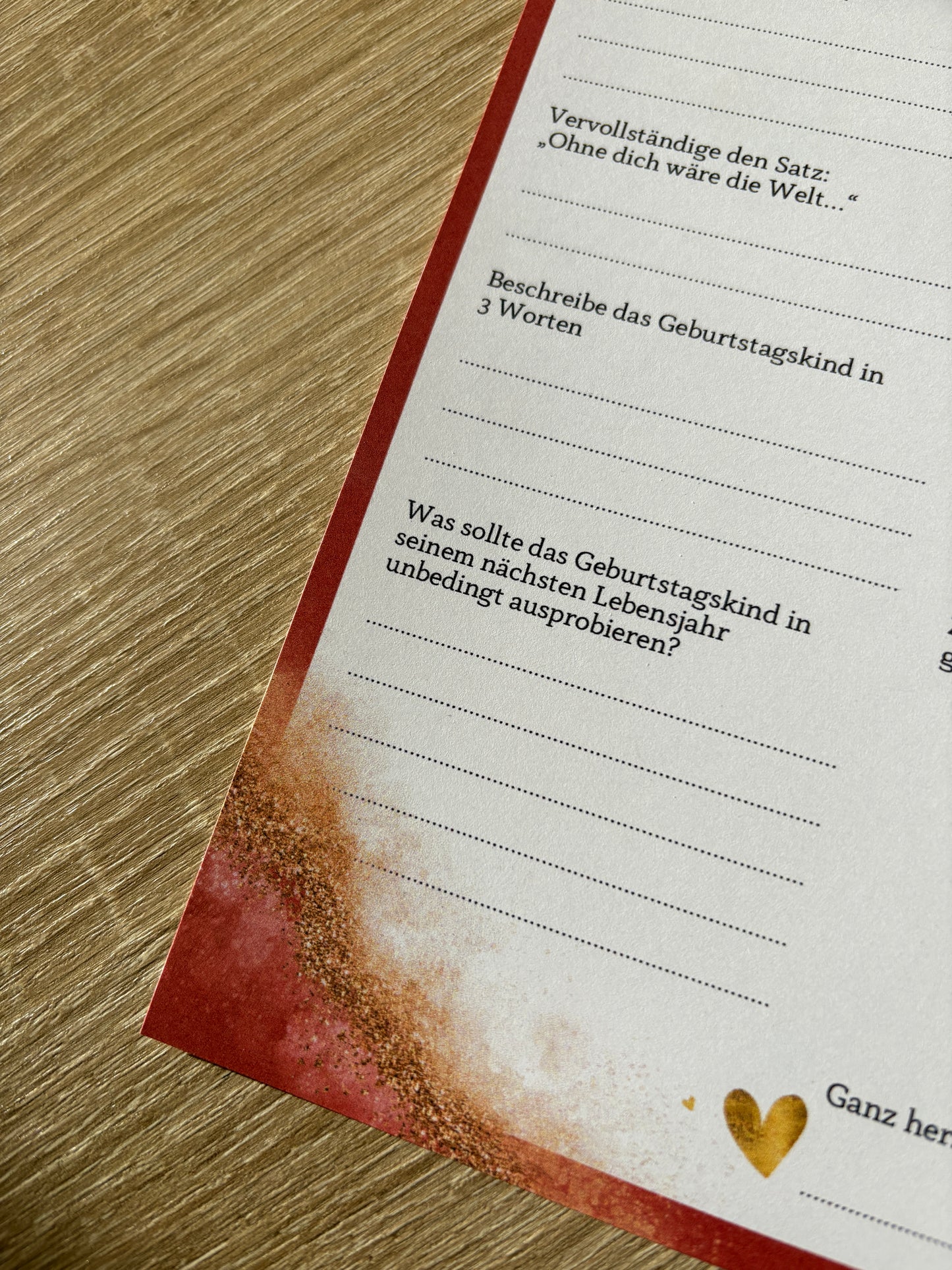 Gästebuchkarten für den Geburtstag in rot/gold - MundS Design Shop