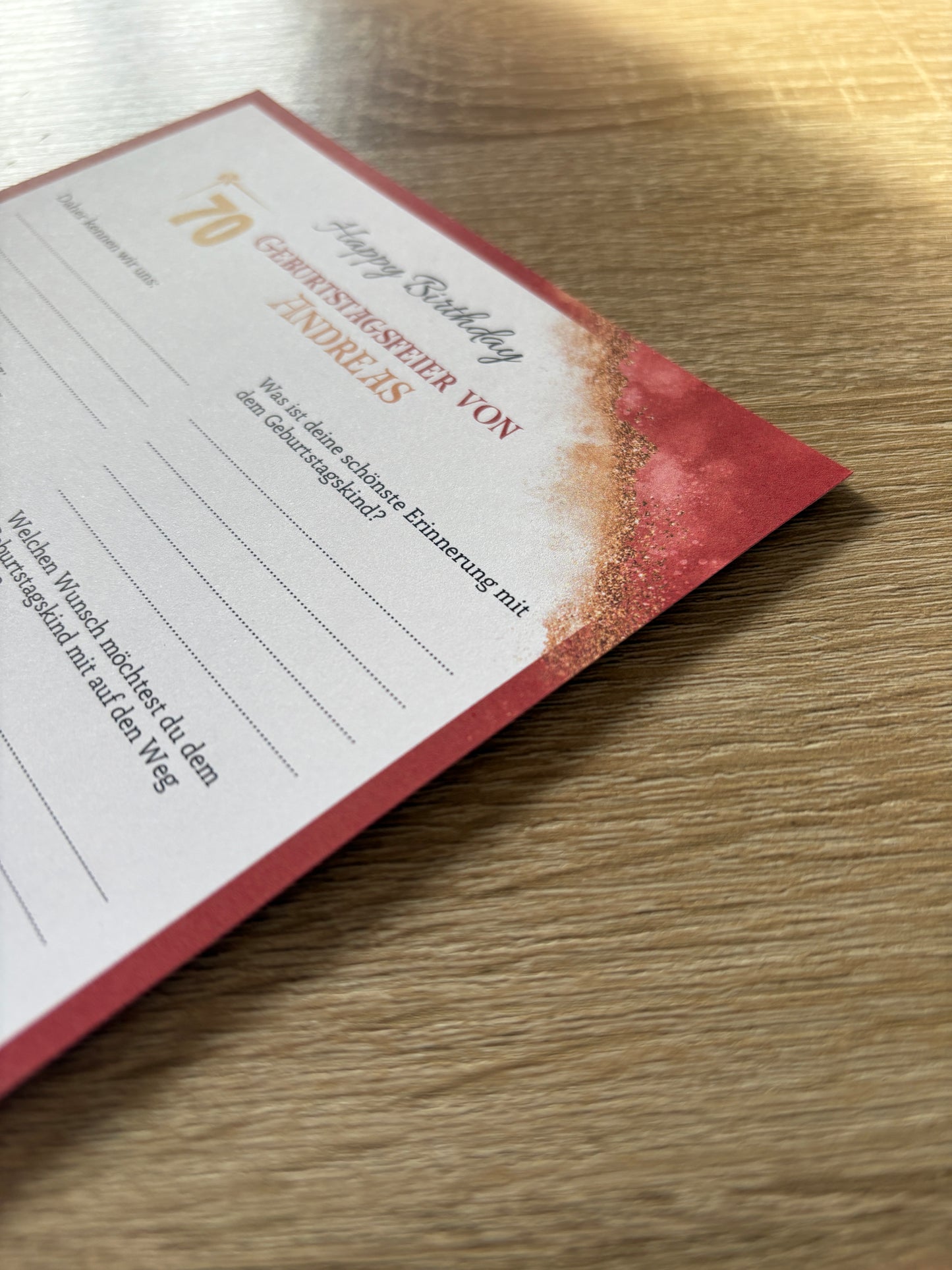 Gästebuchkarten für den Geburtstag in rot/gold - MundS Design Shop