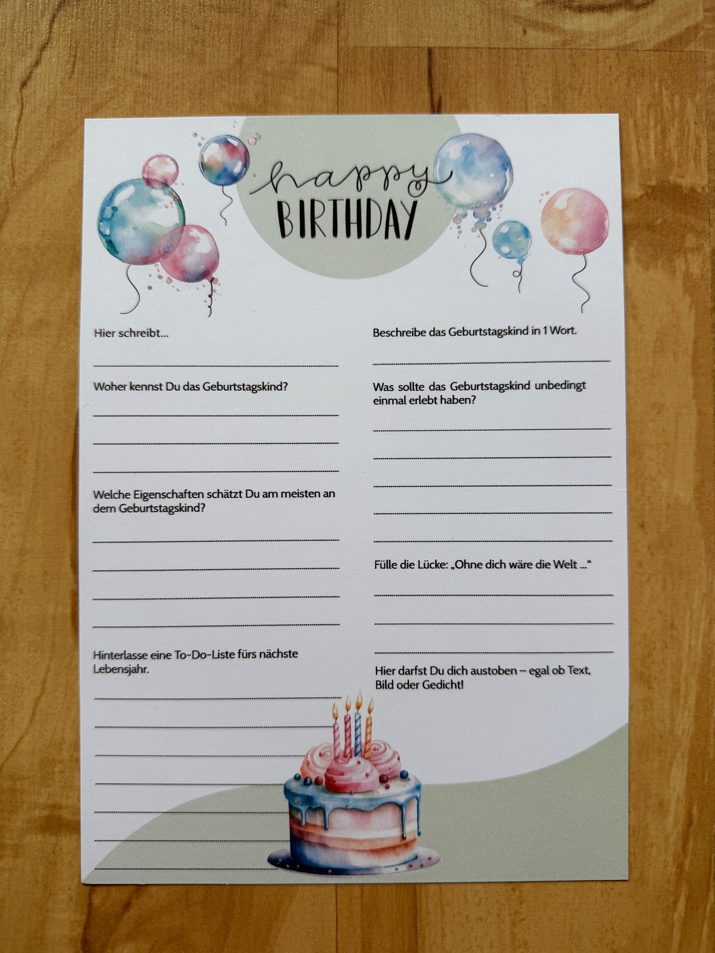 Gästebuchkarten Geburtstag Set – liebevoll gestaltete Geburtstagskarten zum Ausfüllen | Andenken & Geschenkidee - MundS Design Shop
