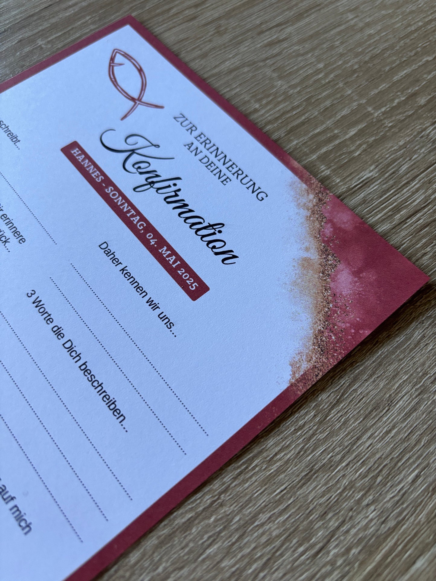 Personalisierte GĂ€stebuchkarten zur Konfirmation, Kommunion, Firmung, Jugendweihe oder Taufe - verschiedene Farben - MundS Design Shop