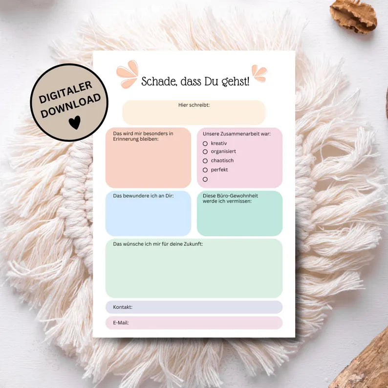 Geschenk zum Abschied/Rente für die Kollegin/den Kollegen, Bleibende Erinnerung, Karten zum Ausfüllen - MundS Design Shop