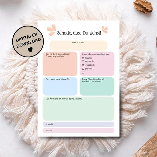 Geschenk zum Abschied/Rente für die Kollegin/den Kollegen, Bleibende Erinnerung, Karten zum Ausfüllen - MundS Design Shop