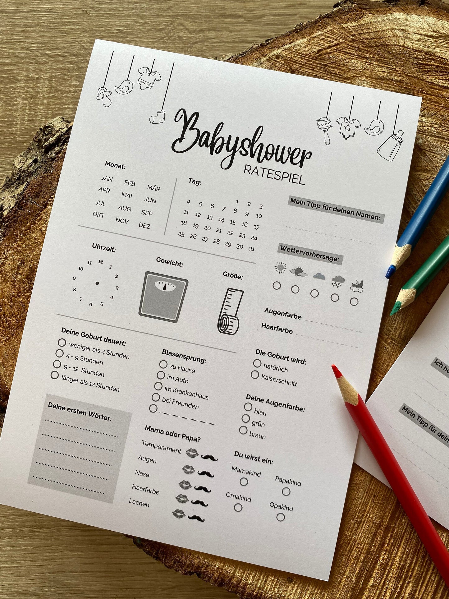 Tippkarten für Babyparty | Motiv zum Ausmalen - MundS Design Shop