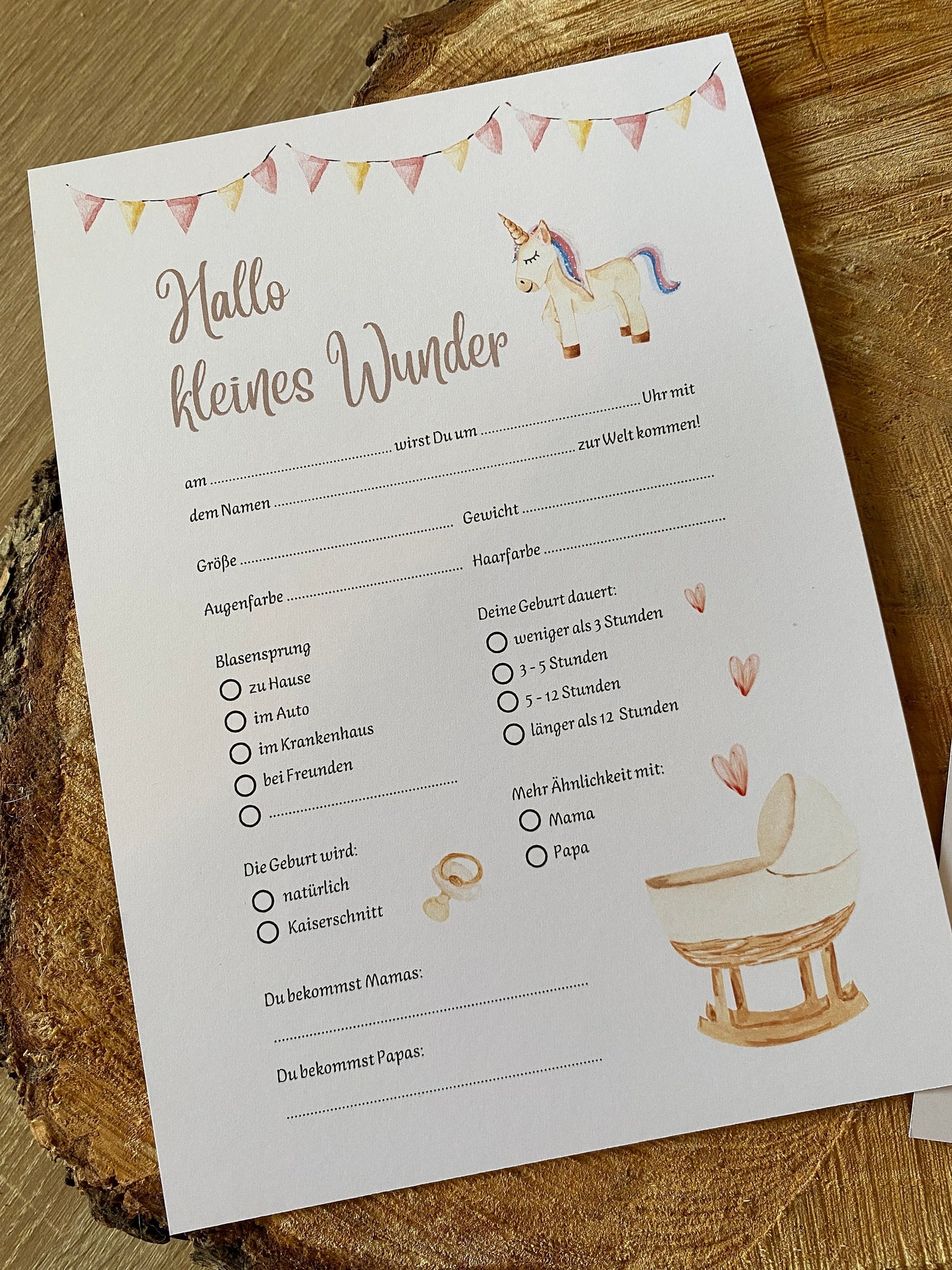 Tippkarten für Babyparty | Motiv Einhorn - MundS Design Shop