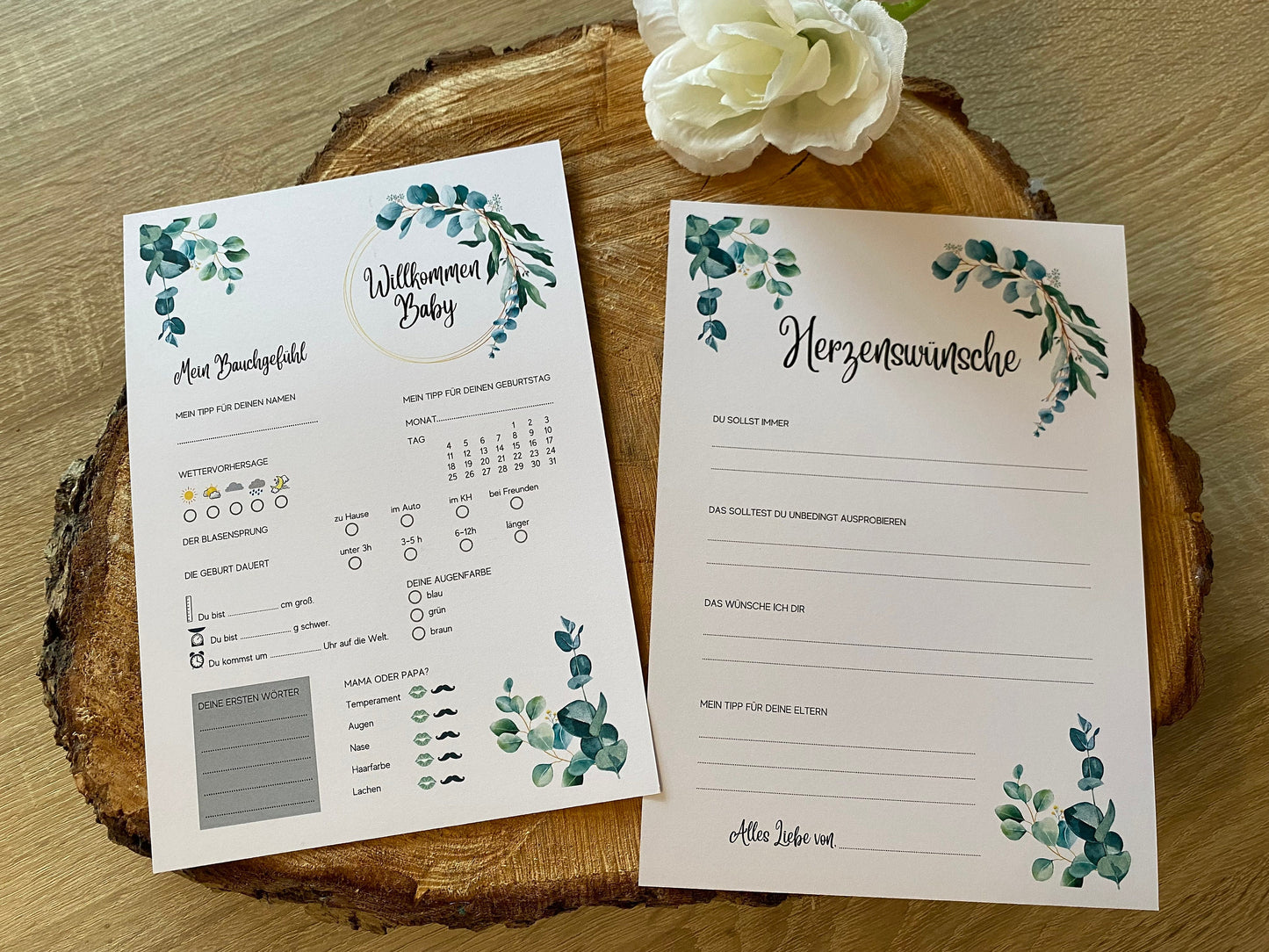 Tippkarten für Babyparty | Motiv Eukalyptus - MundS Design Shop