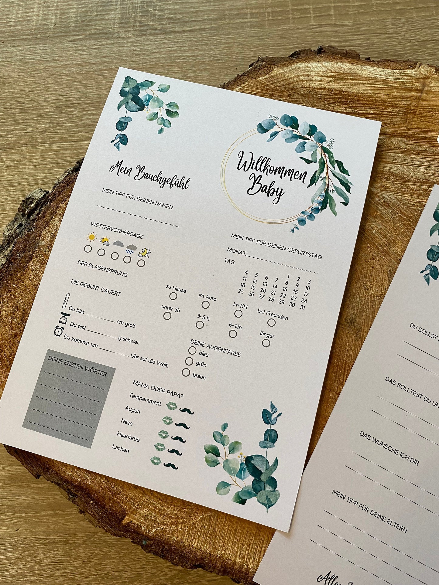 Tippkarten für Babyparty | Motiv Eukalyptus - MundS Design Shop