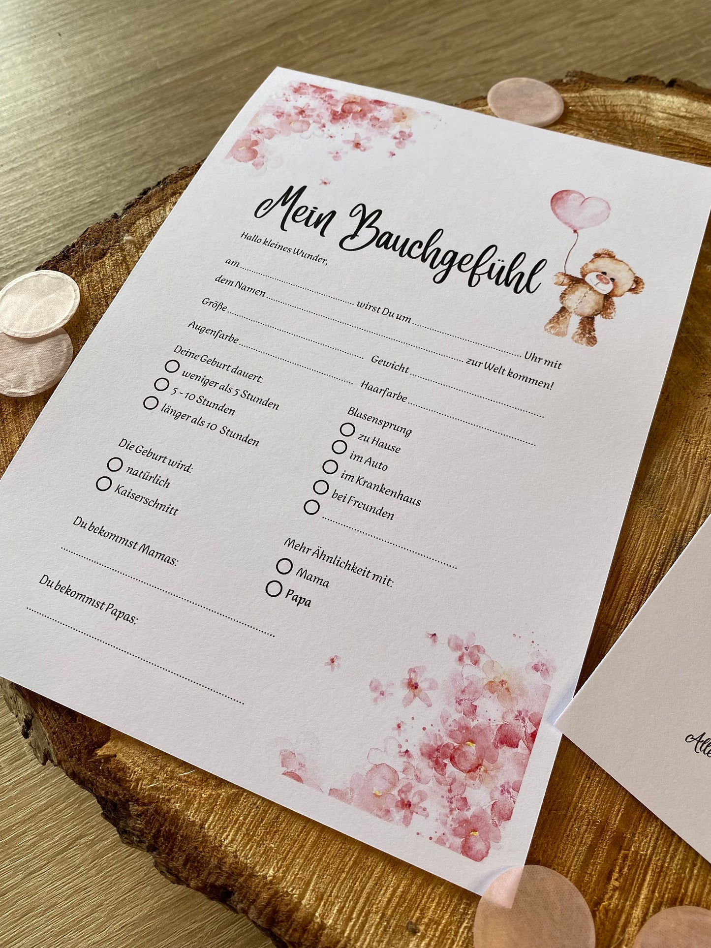 Tippkarten für Babyparty | Motiv Teddybär mit Herzballon - MundS Design Shop