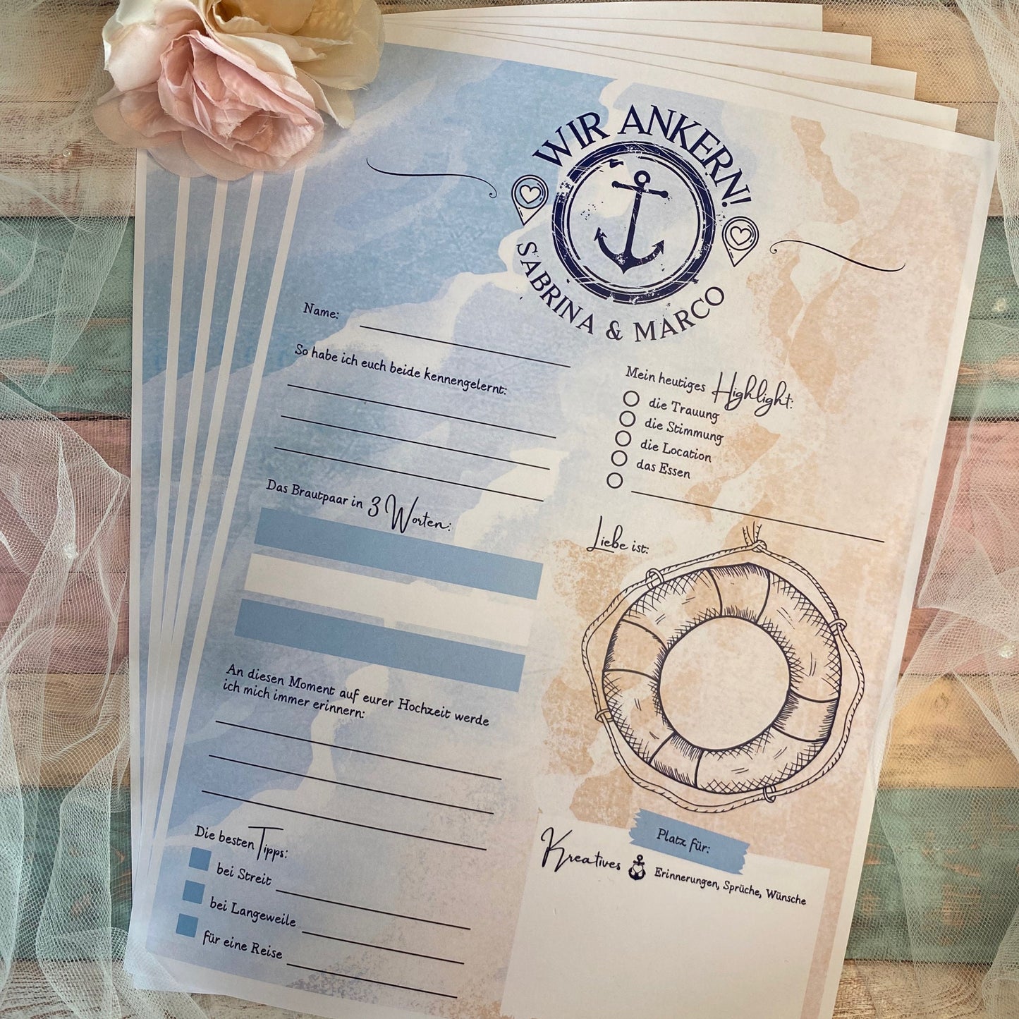Gästebuchkarten Maritim als Gästebuchalternative für die Hochzeit - MundS Design Shop