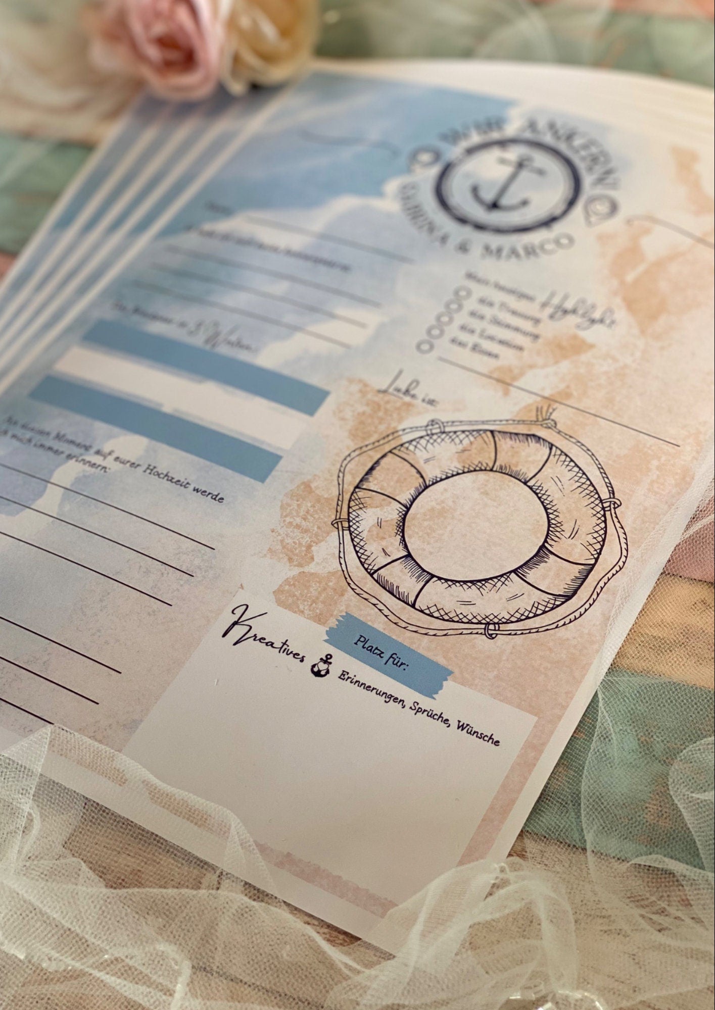 Gästebuchkarten Maritim als Gästebuchalternative für die Hochzeit - MundS Design Shop