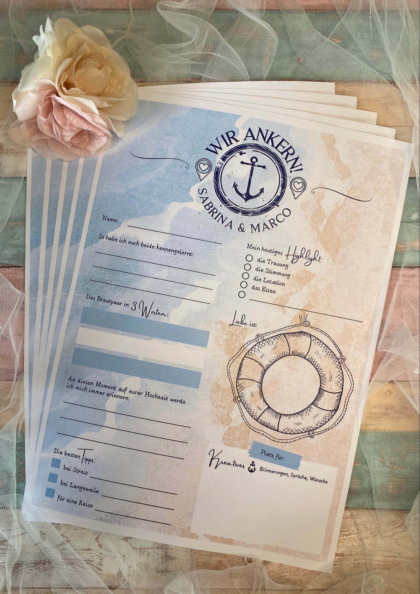 Gästebuchkarten Maritim als Gästebuchalternative für die Hochzeit - MundS Design Shop