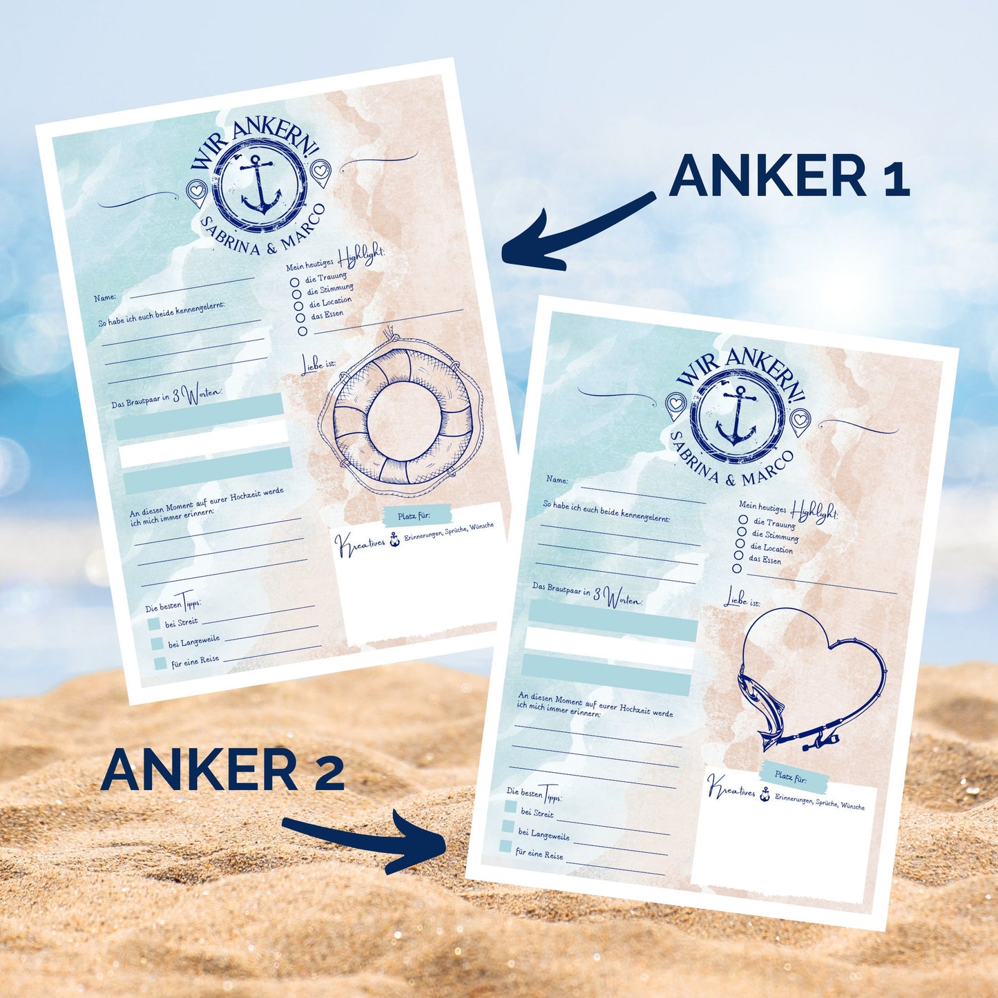 Gästebuchkarten Maritim als Gästebuchalternative für die Hochzeit - MundS Design Shop