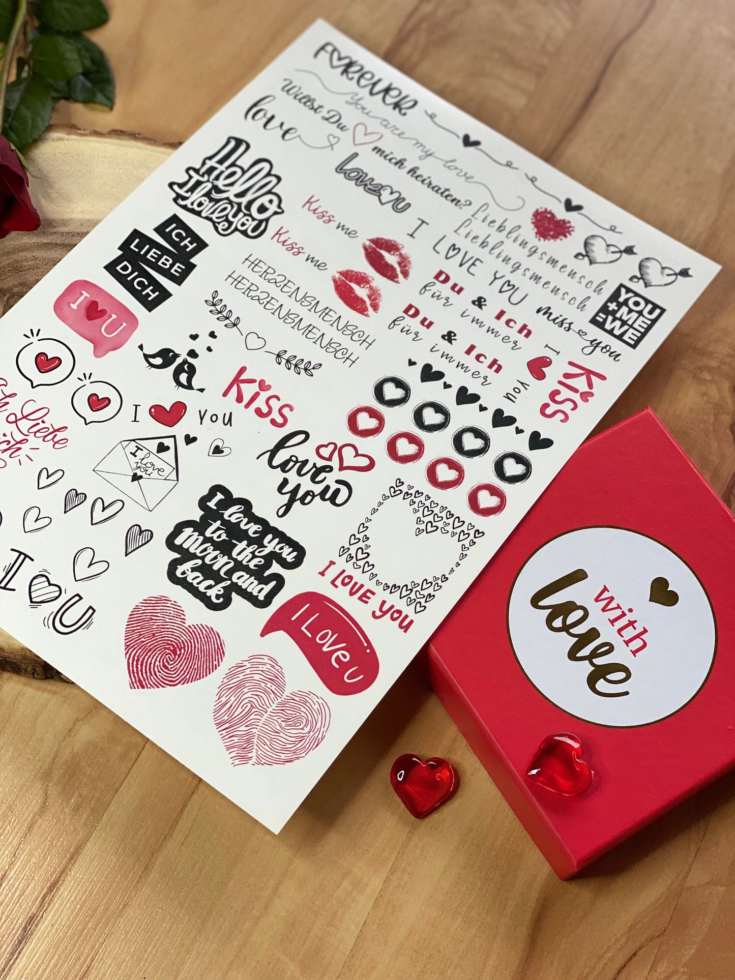 Kerzen Tattoofolie Valentinstag | Verliebte | Verlobung | Heiratsantrag - DIN A4, Laserdruck, Folie zum Selbstbekleben, - MundS Design Shop